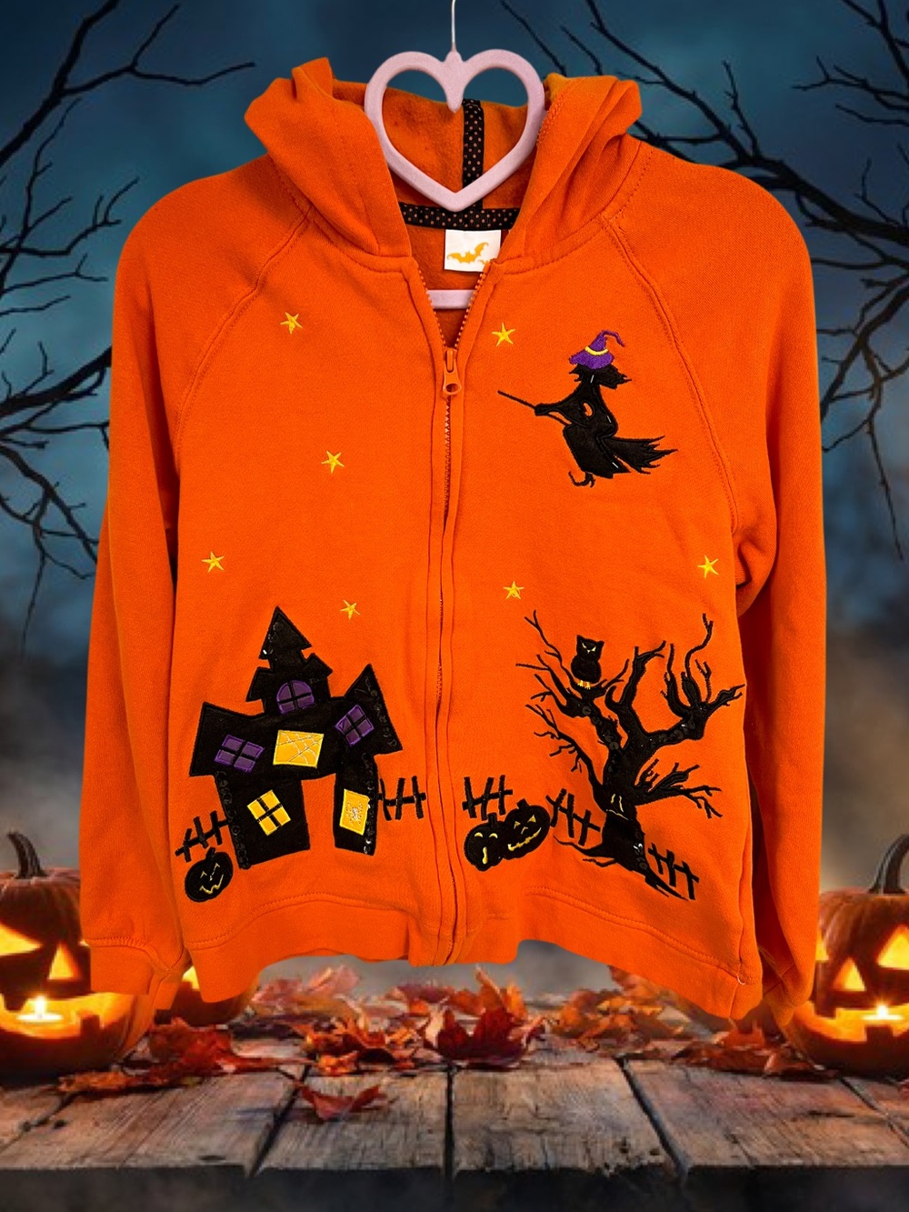 Vintage White Stag orange zip up spooky haunted house hoodie